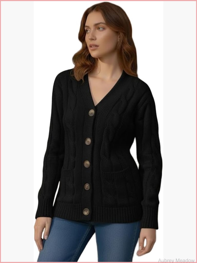 Slim Fit Cardigan Sweater Long Sleeve Button Down Mid Length Cozy Knit